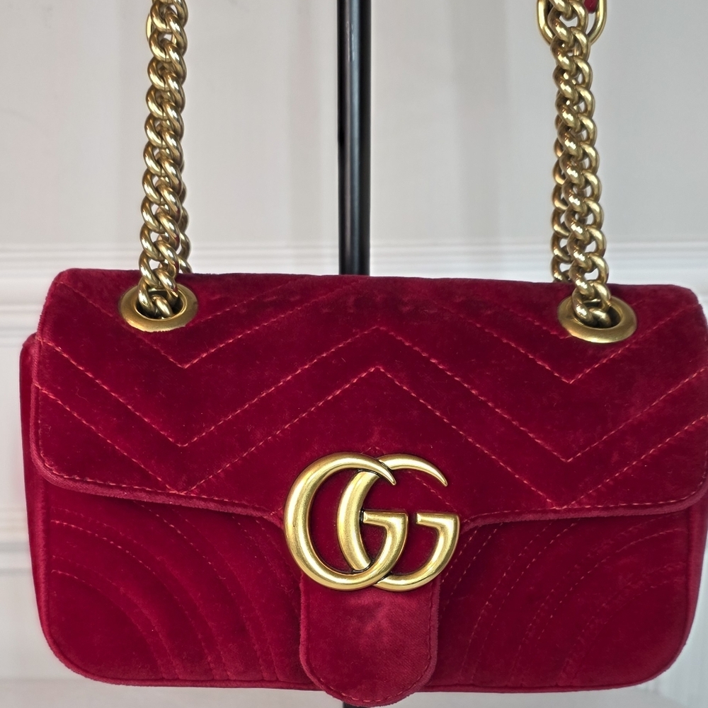 Gucci Velvet Matelassé Mini GG Marmont Shoulder Bag